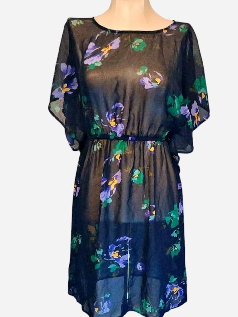 Mossimo Supply Co. Black Sheer Floral Swim Coverup with Purple & Green Blooms